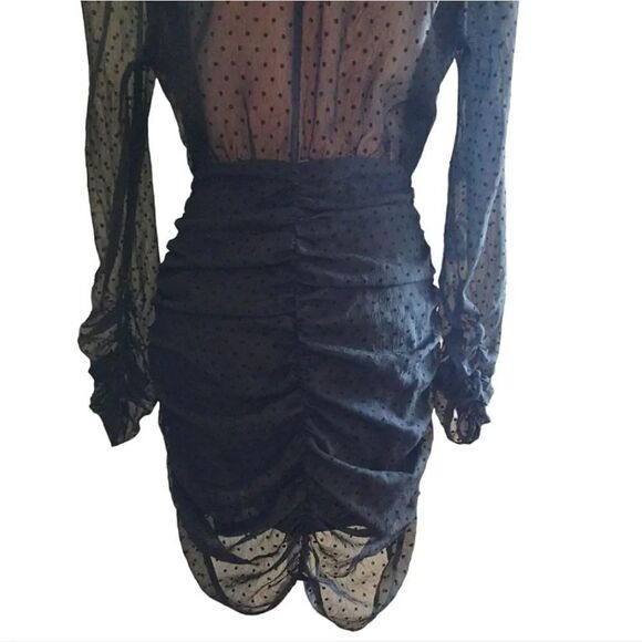 Nasty Gal Black Mesh Quit Ruchin' Spotty Mini Dress Large NWOT - Picture 15 of 16